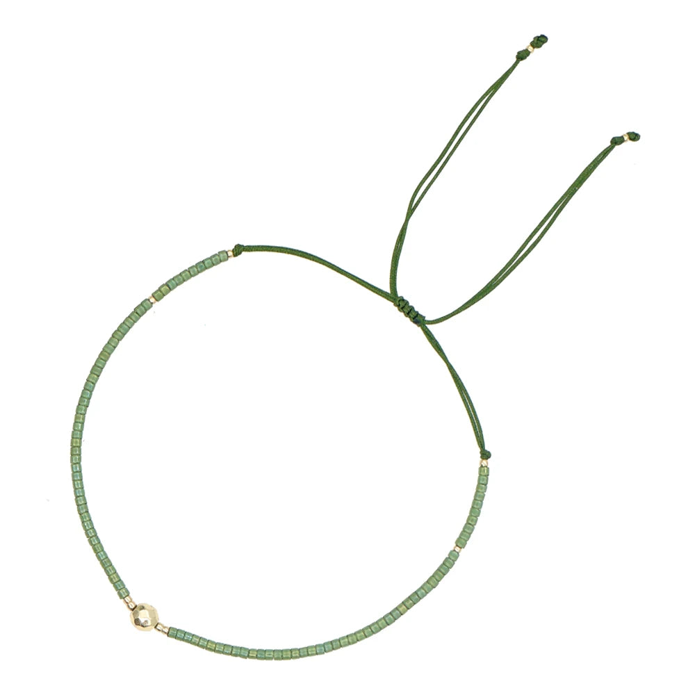 Pulsera Boho Ajustable con Cuentas Miyuki Verdes
