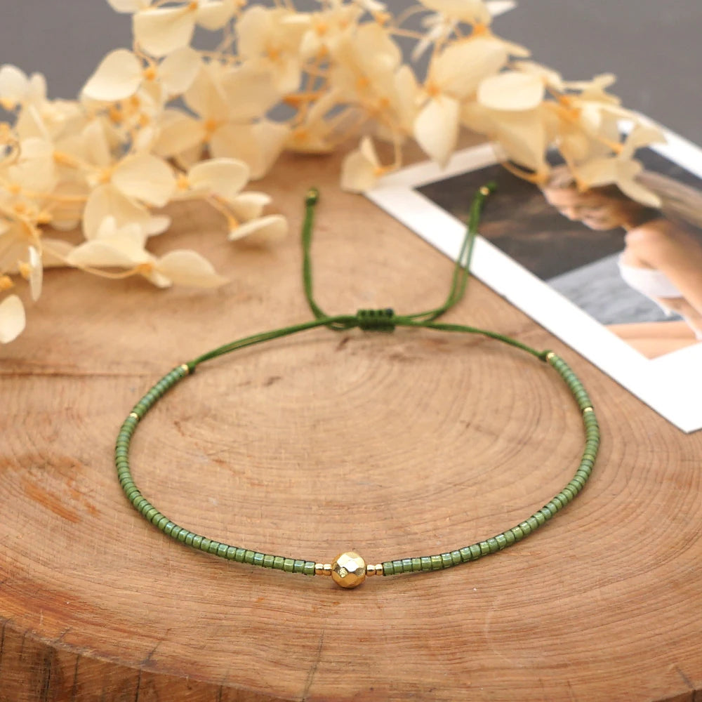 Pulsera Boho Ajustable con Cuentas Miyuki Verdes