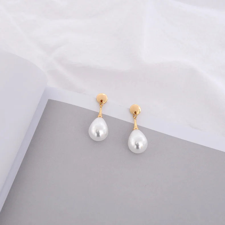 Pendientes Clip Elegantes con Gota y Perla Simulada, Sin Agujero para Mujer