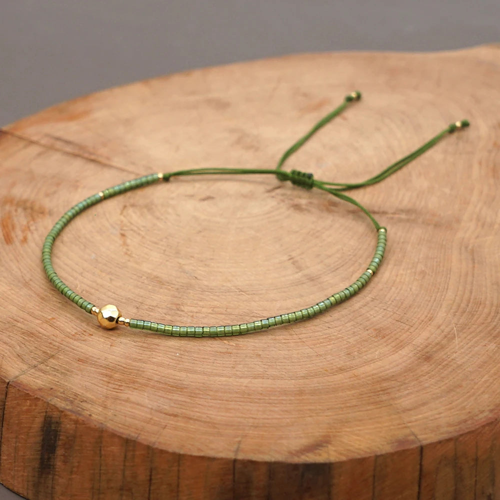 Pulsera Boho Ajustable con Cuentas Miyuki Verdes
