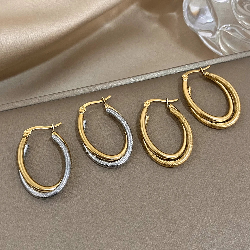 Pendientes de aro textura U acero inoxidable mujer minimalistas
