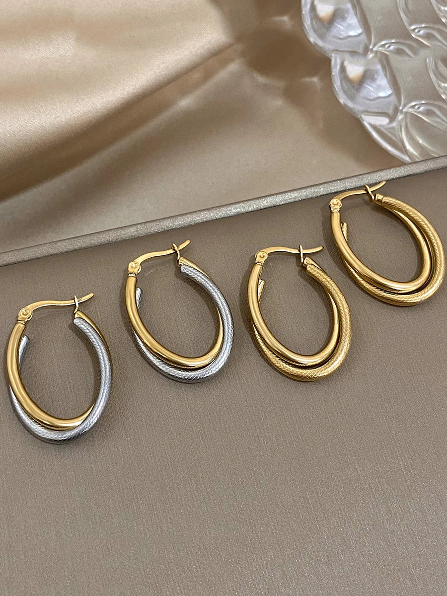 Pendientes de aro textura U acero inoxidable mujer minimalistas