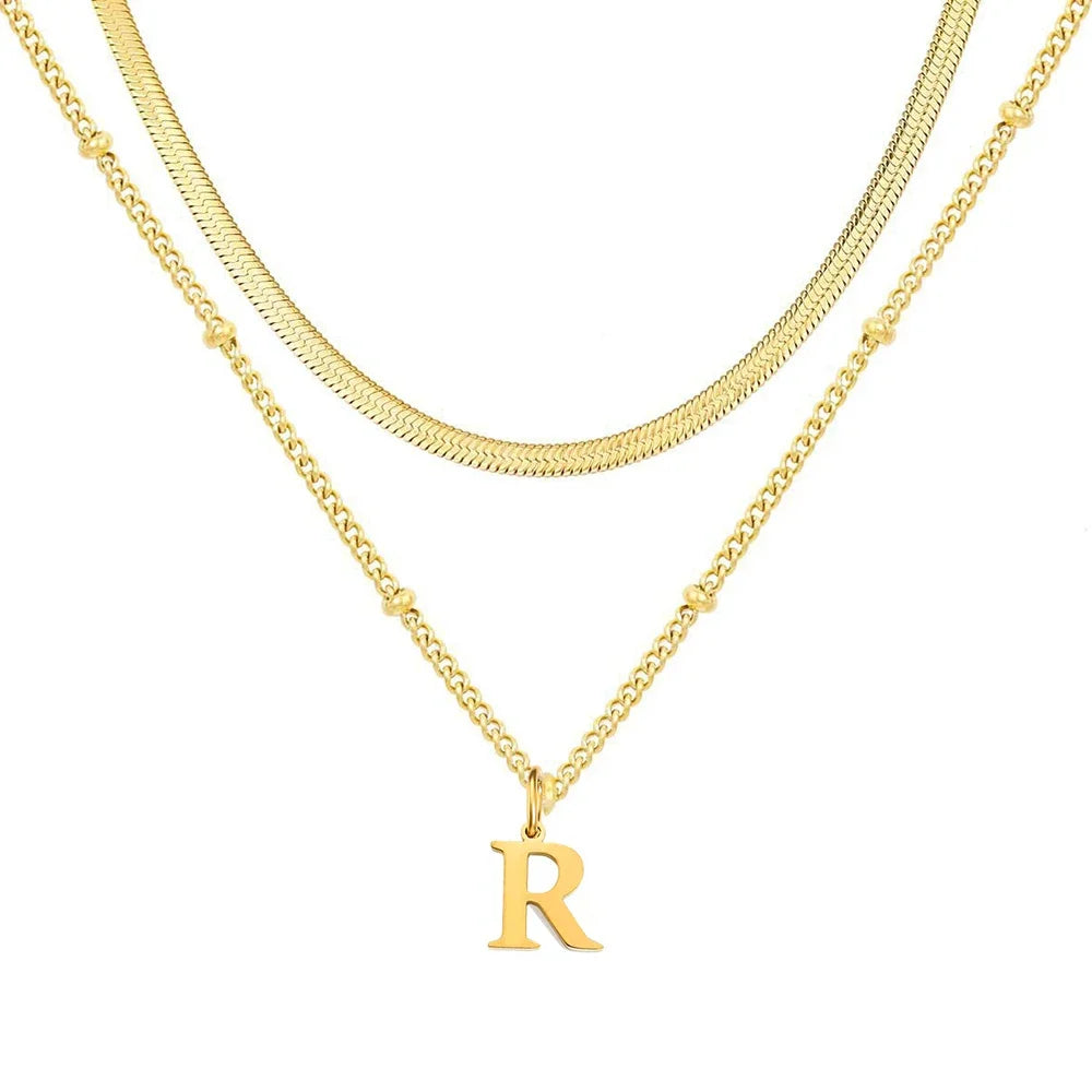 Collar Doble Acero Inoxidable Dorado con Iniciales A-Z