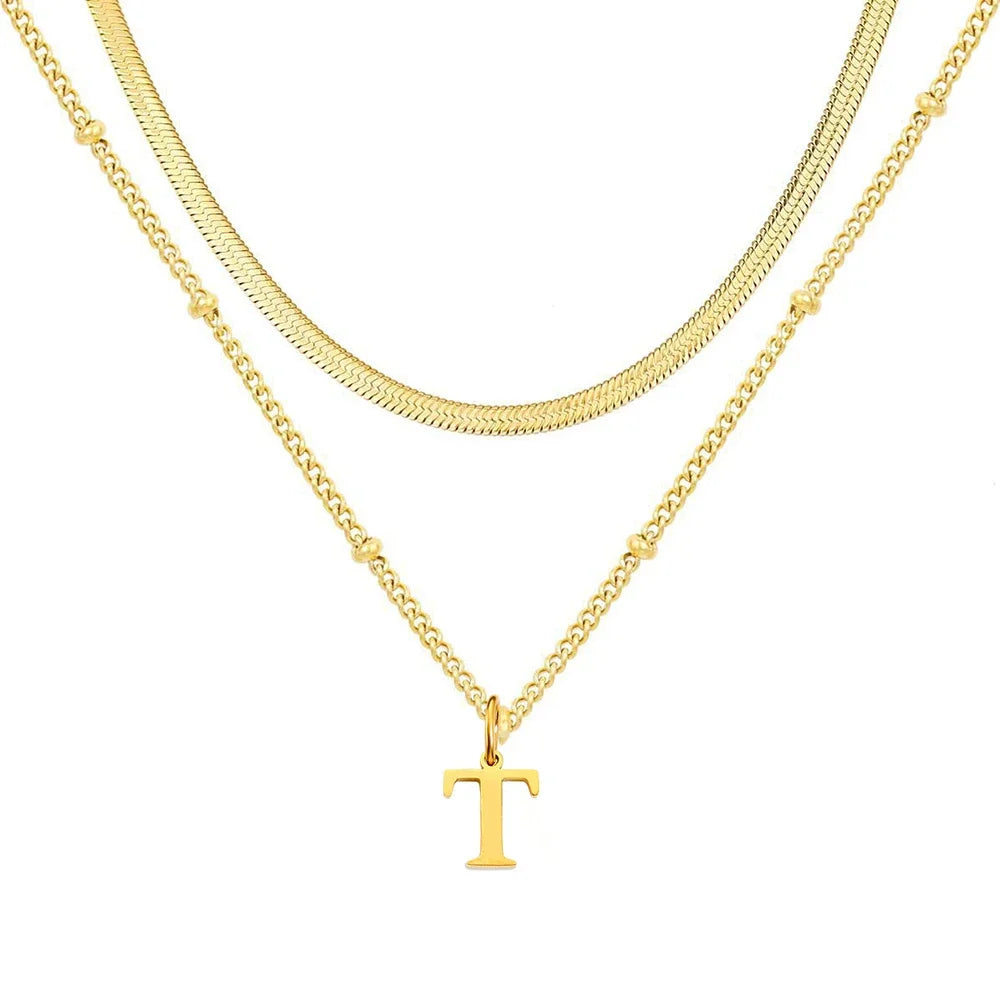 Collar Doble Acero Inoxidable Dorado con Iniciales A-Z