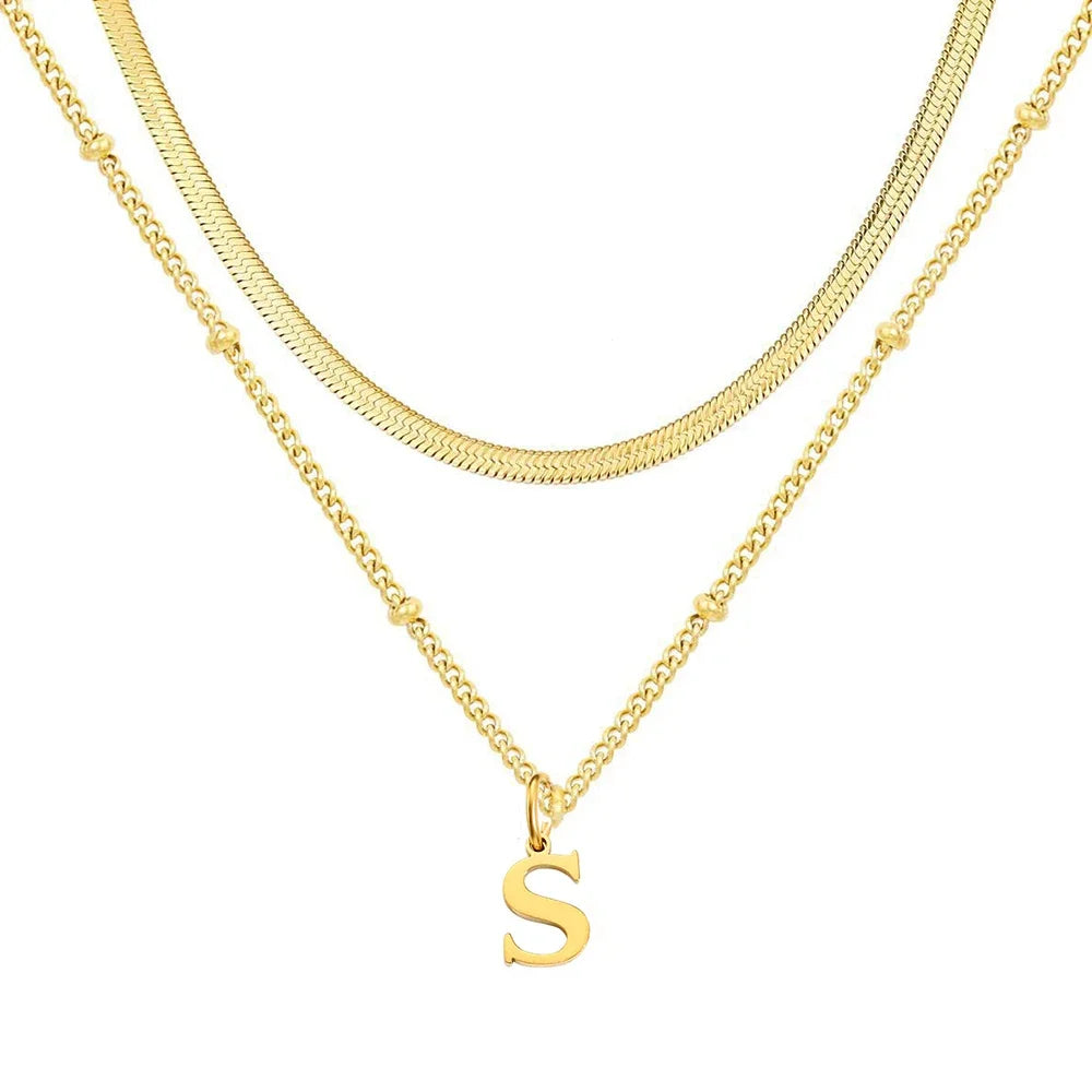 Collar Doble Acero Inoxidable Dorado con Iniciales A-Z