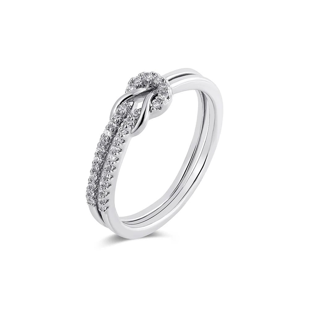 Anillo doble nudo geométrico con circonita para pareja y novia