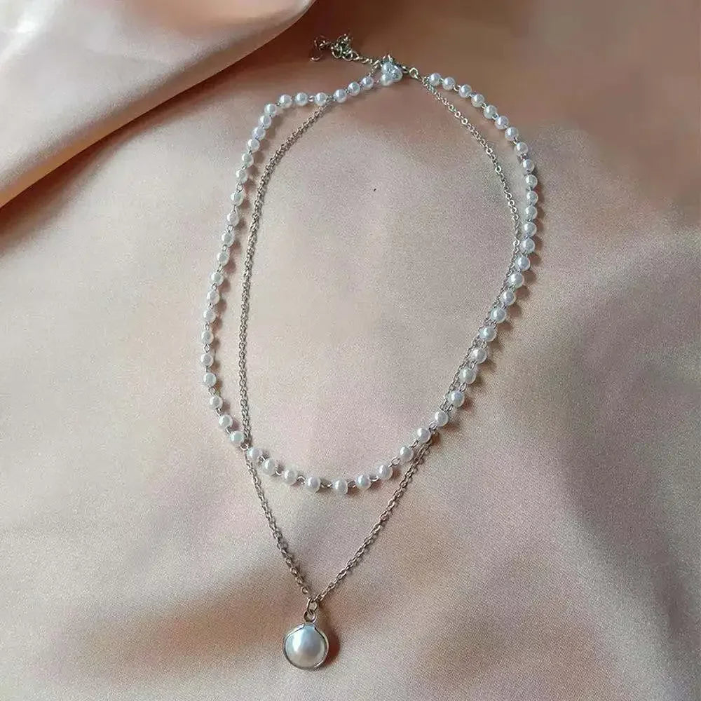 Collar doble capa con perlas y cuentas doradas estilo Kpop para mujer 2025