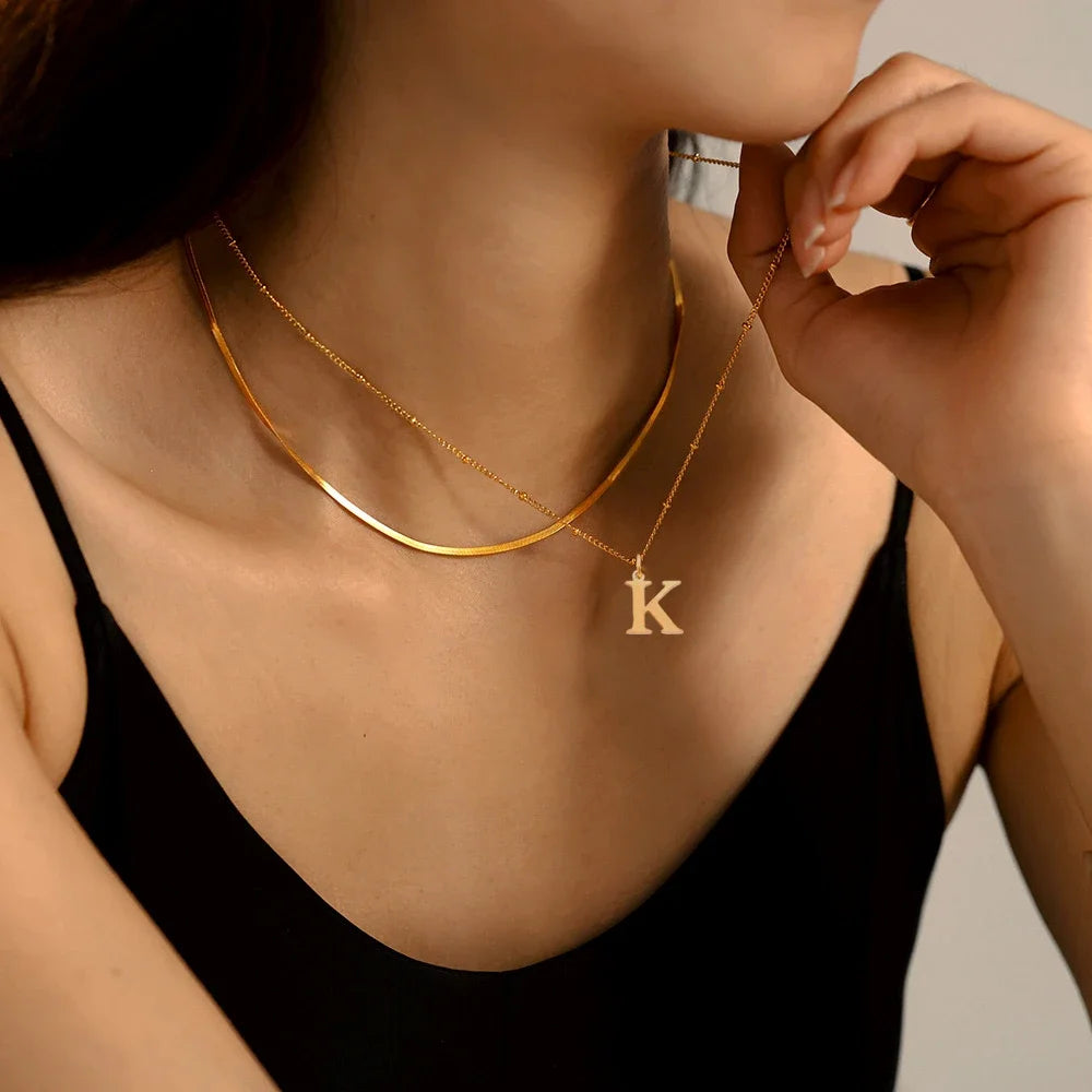 Collar Doble Acero Inoxidable Dorado con Iniciales A-Z