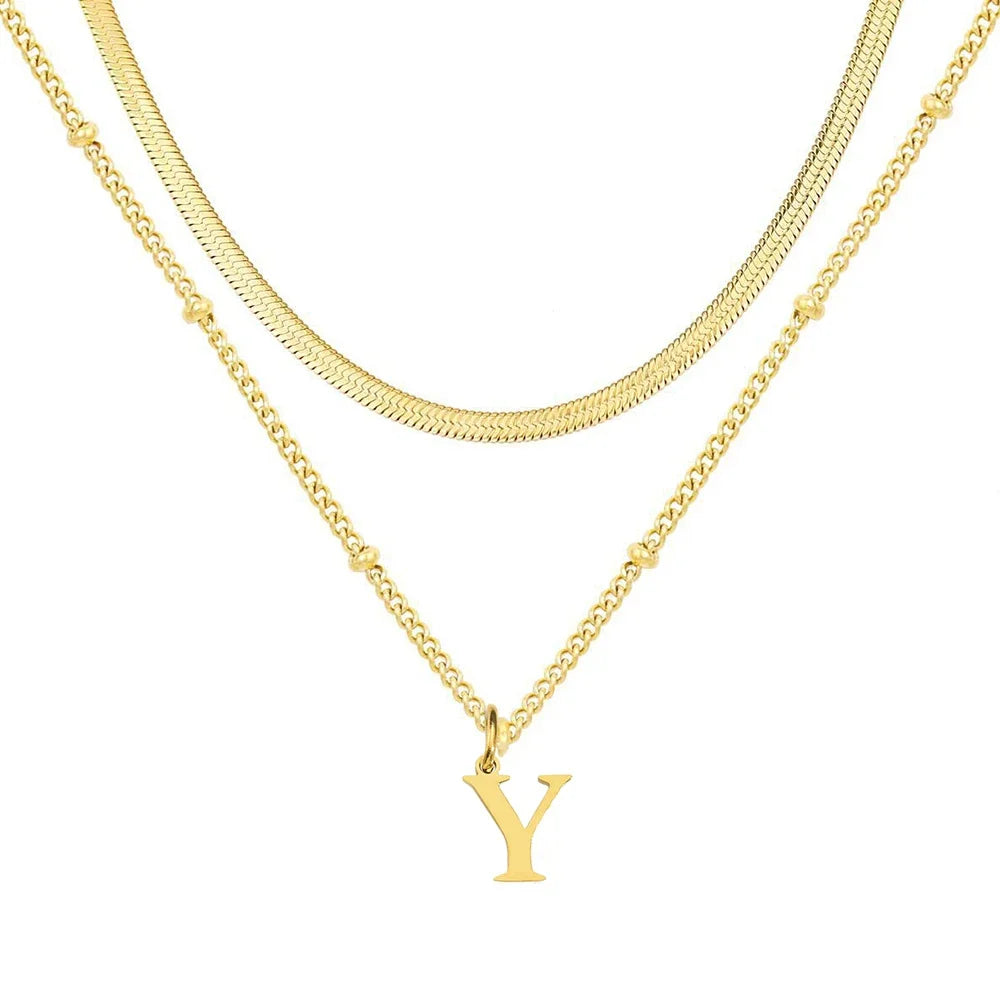 Collar Doble Acero Inoxidable Dorado con Iniciales A-Z