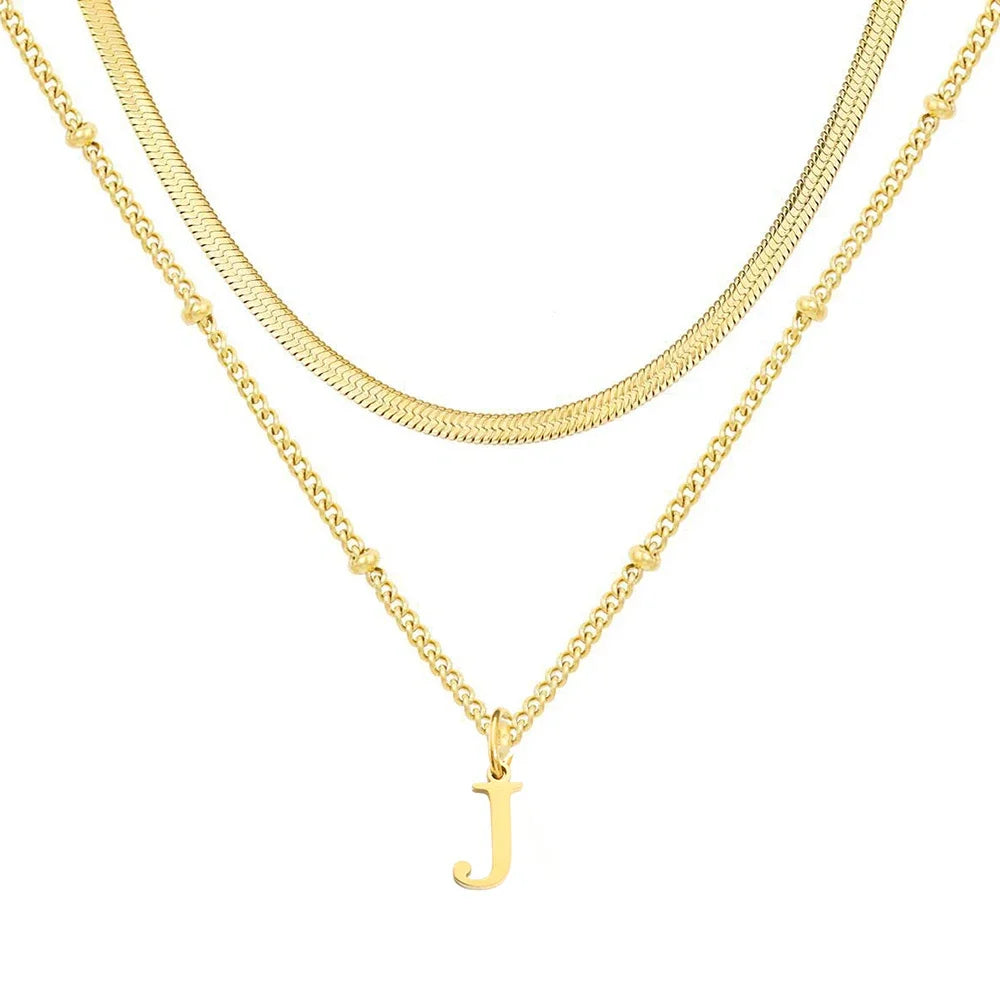 Collar Doble Acero Inoxidable Dorado con Iniciales A-Z