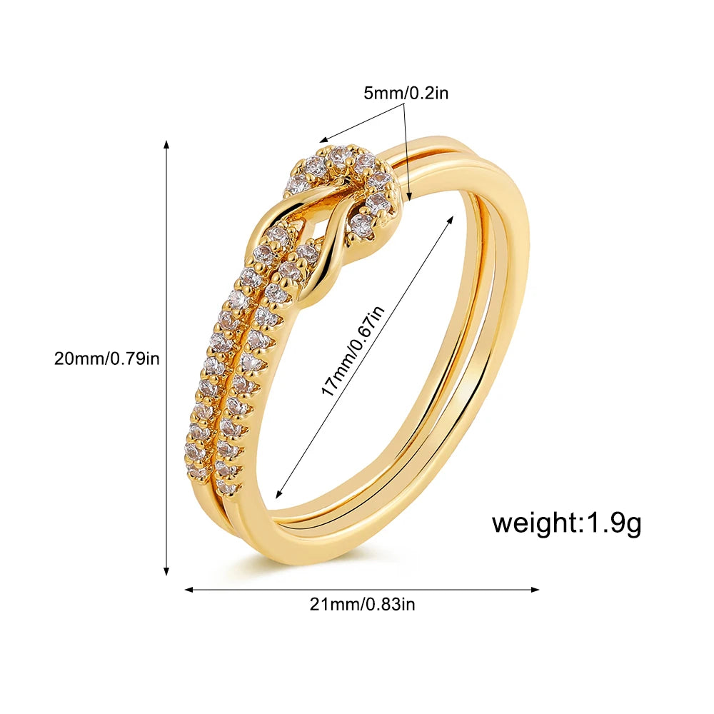 Anillo doble nudo geométrico con circonita para pareja y novia