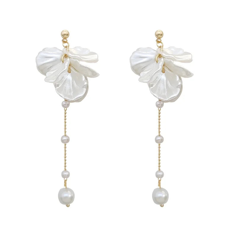 Pendientes con perla simulada y borla elegante en plata 925 para mujer