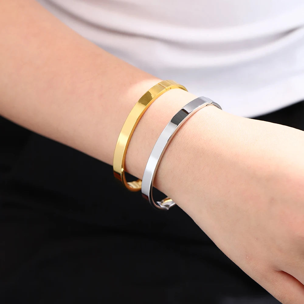 Pulsera Abierta Acero Inoxidable Ancha Brillante Mujer