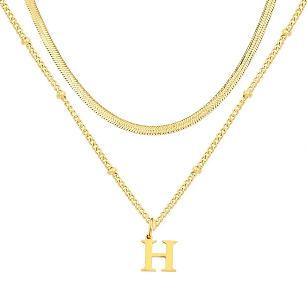 Collar Doble Acero Inoxidable Dorado con Iniciales A-Z
