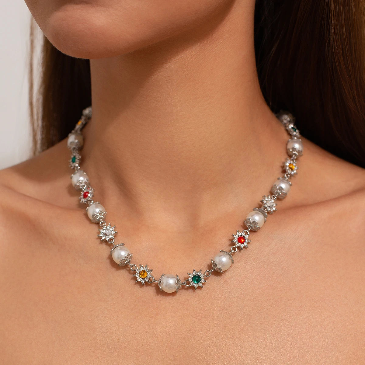 Collar gargantilla SHIXIN con perlas y diamantes de imitación para mujer