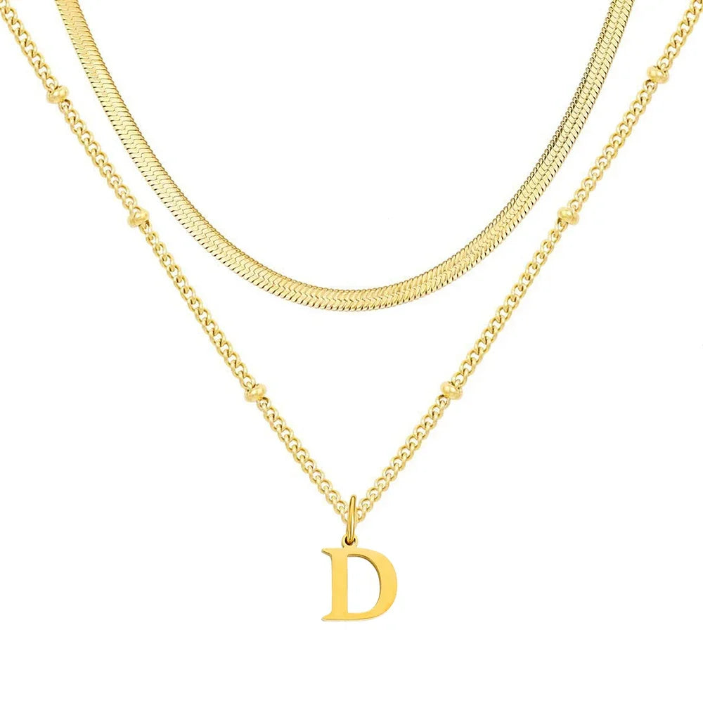 Collar Doble Acero Inoxidable Dorado con Iniciales A-Z