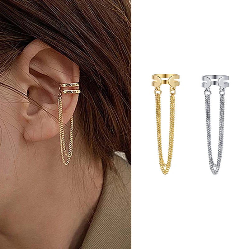 Ear Cuff Plata con Borlas Largas sin Perforación para Mujer