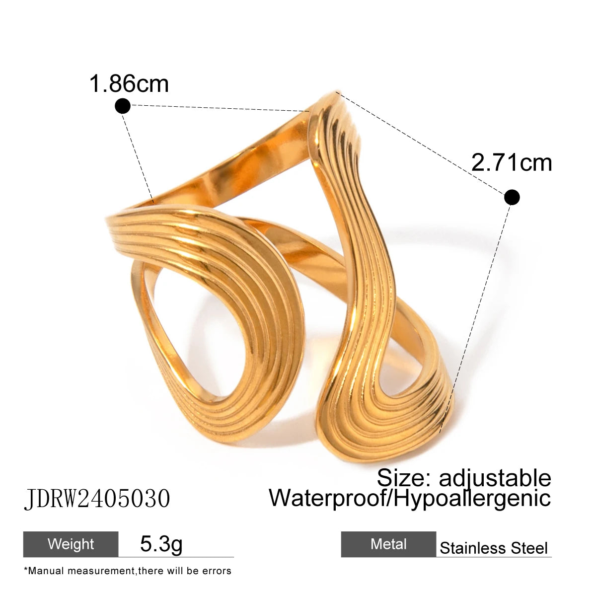 Anillo grande minimalista de acero inoxidable Uworld para mujer