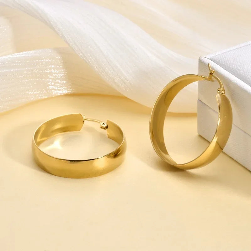 Pendientes Aro Minimalistas 20mm Mujer Acero Inoxidable Dorado