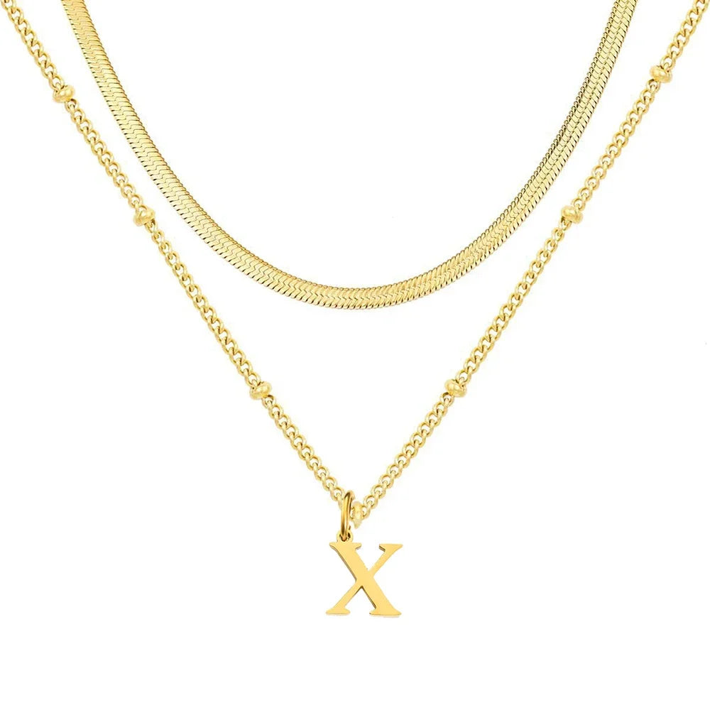 Collar Doble Acero Inoxidable Dorado con Iniciales A-Z