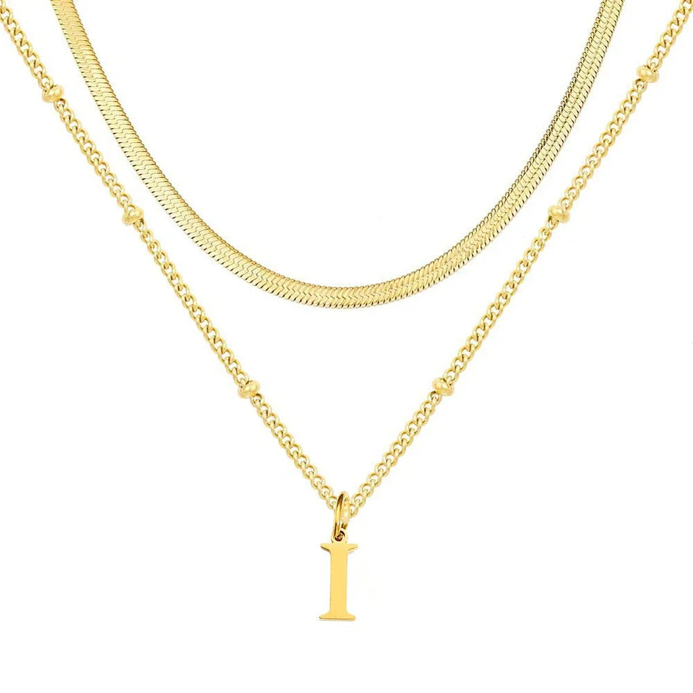 Collar Doble Acero Inoxidable Dorado con Iniciales A-Z