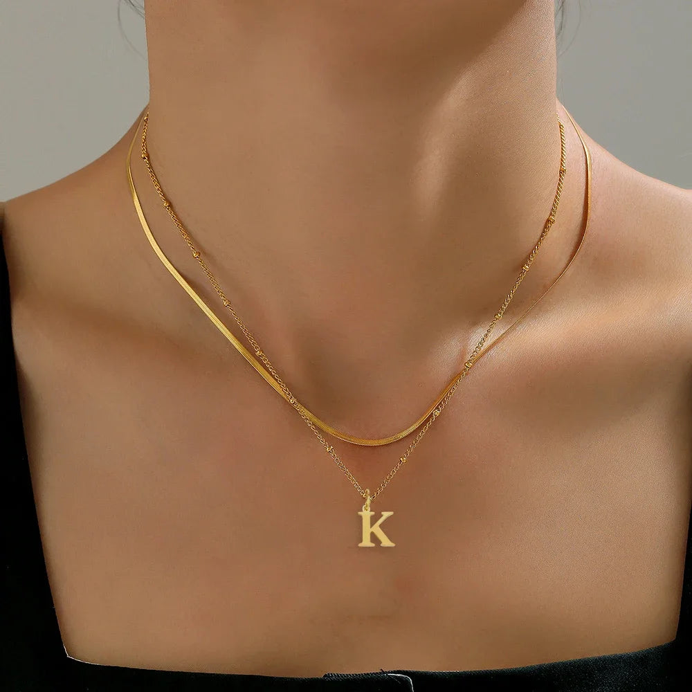 Collar Doble Acero Inoxidable Dorado con Iniciales A-Z