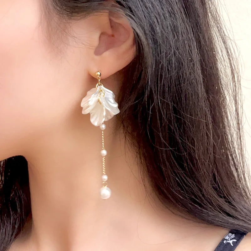 Pendientes con perla simulada y borla elegante en plata 925 para mujer