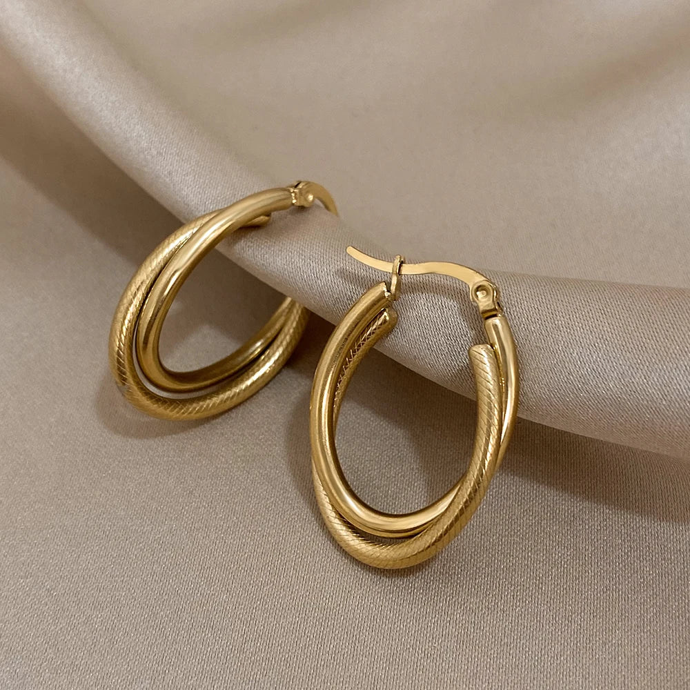 Pendientes de aro textura U acero inoxidable mujer minimalistas