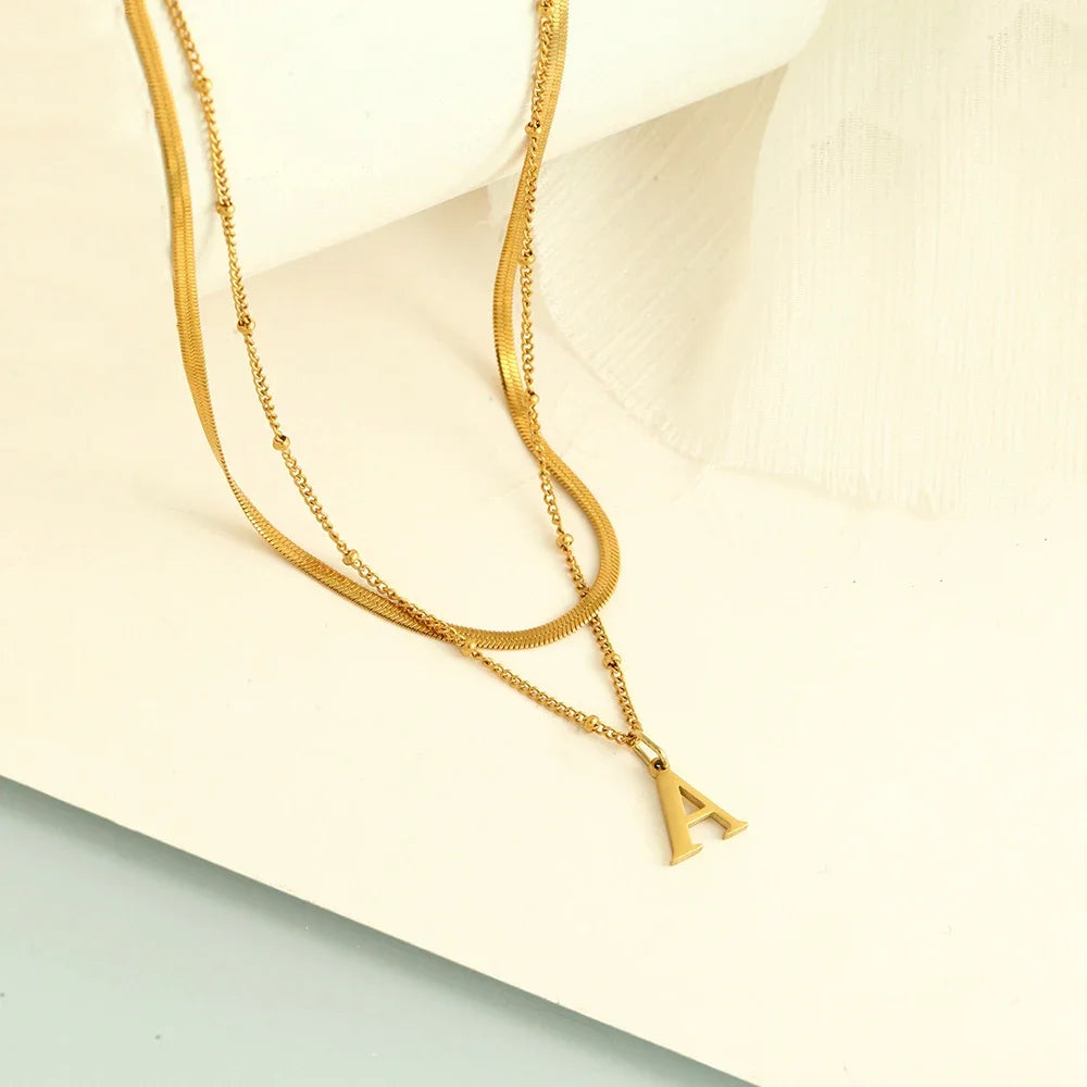 Collar Doble Acero Inoxidable Dorado con Iniciales A-Z