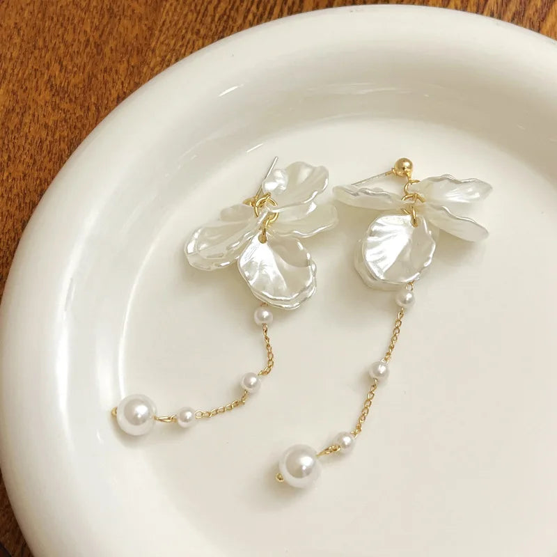 Pendientes con perla simulada y borla elegante en plata 925 para mujer