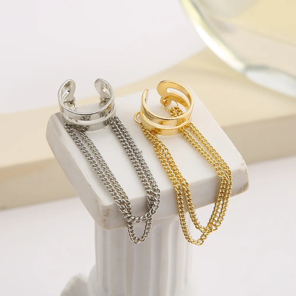 Ear Cuff Plata con Borlas Largas sin Perforación para Mujer