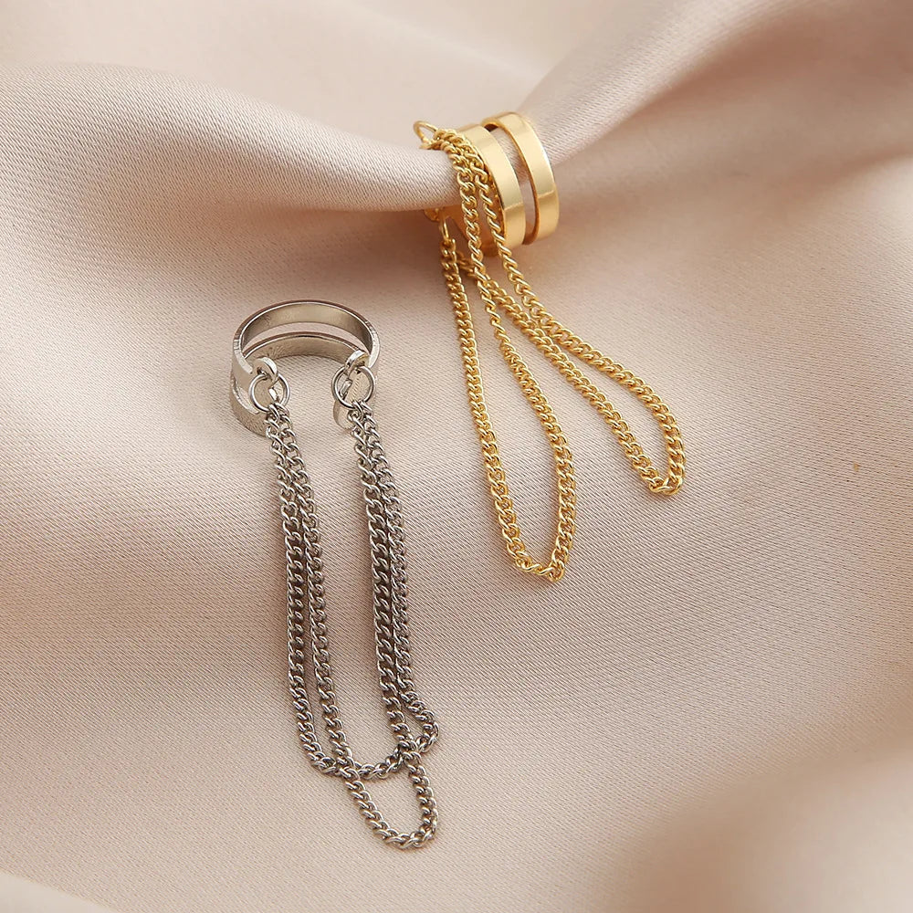 Ear Cuff Plata con Borlas Largas sin Perforación para Mujer