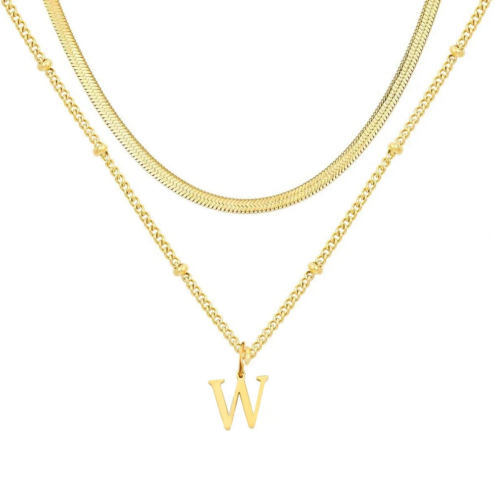 Collar Doble Acero Inoxidable Dorado con Iniciales A-Z