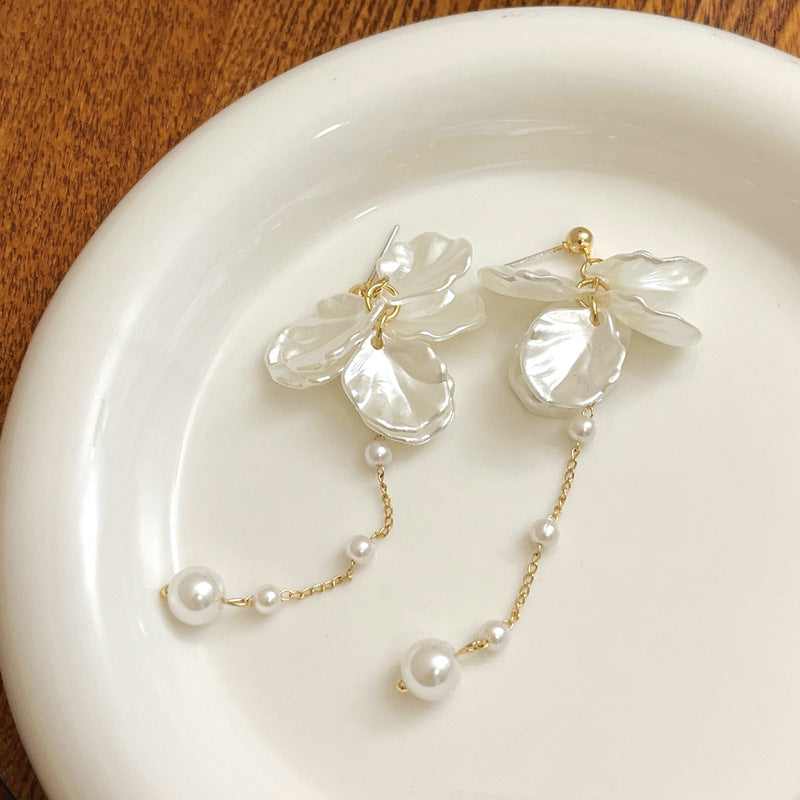 Pendientes con perla simulada y borla elegante en plata 925 para mujer