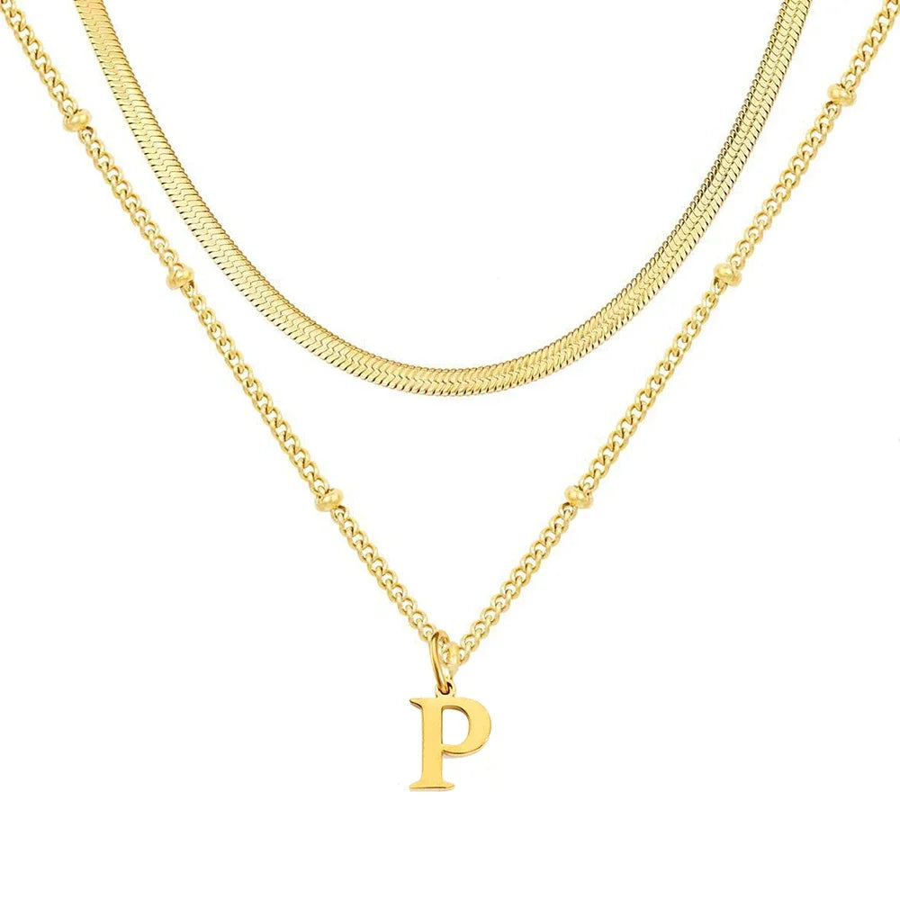 Collar Doble Acero Inoxidable Dorado con Iniciales A-Z