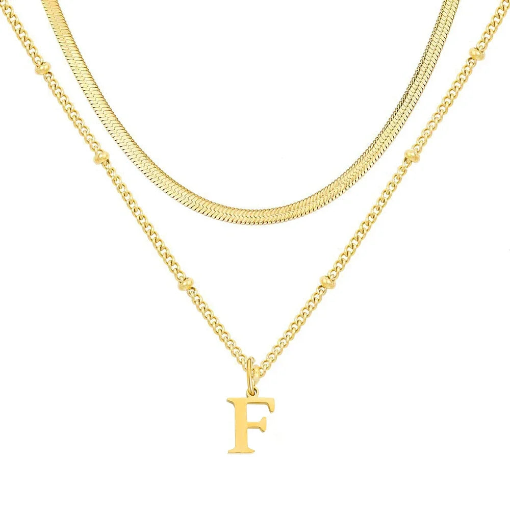 Collar Doble Acero Inoxidable Dorado con Iniciales A-Z