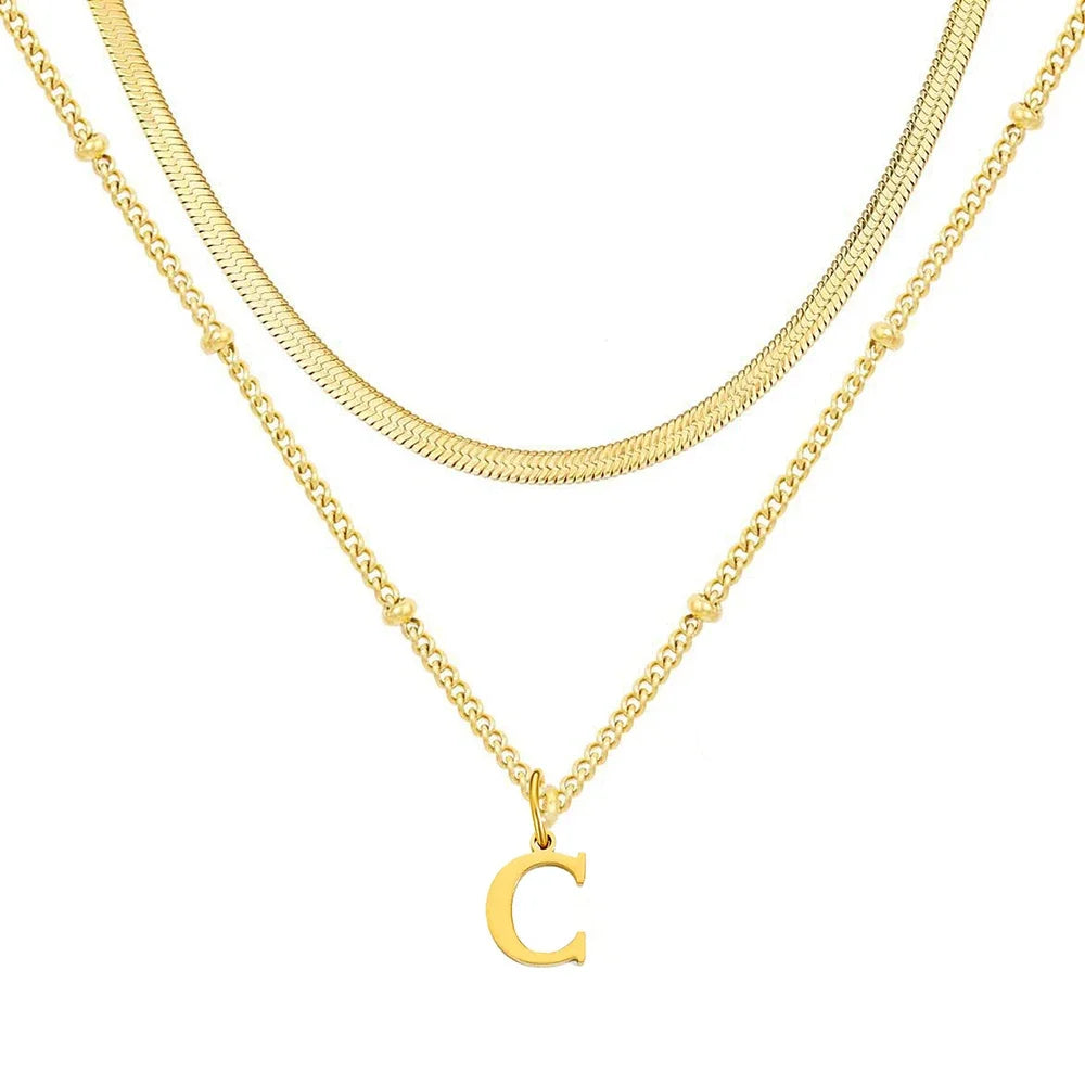 Collar Doble Acero Inoxidable Dorado con Iniciales A-Z