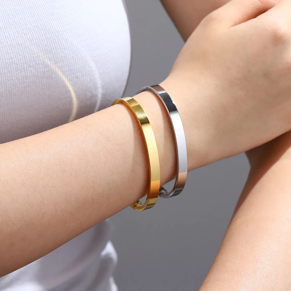 Pulsera Abierta Acero Inoxidable Ancha Brillante Mujer