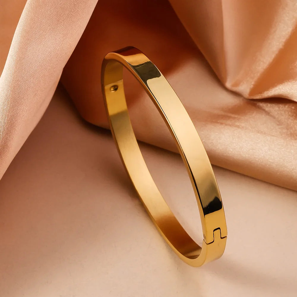 Pulsera Abierta Acero Inoxidable Ancha Brillante Mujer