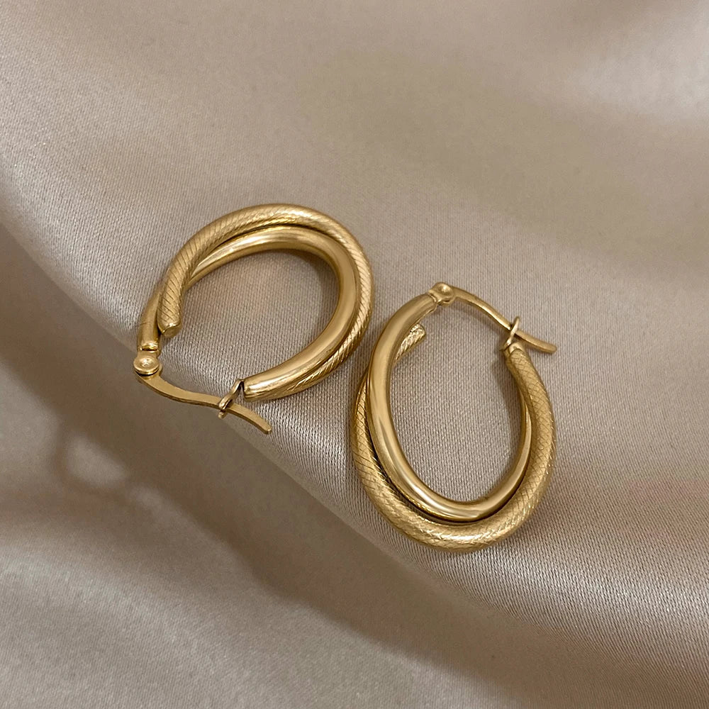 Pendientes de aro textura U acero inoxidable mujer minimalistas