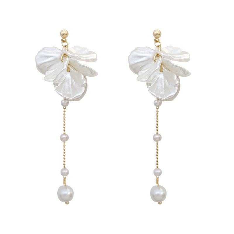 Pendientes con perla simulada y borla elegante en plata 925 para mujer
