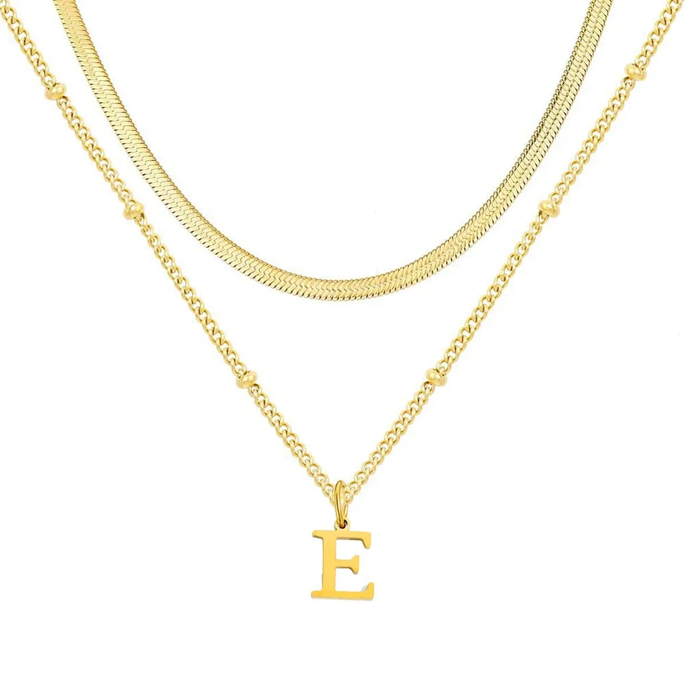 Collar Doble Acero Inoxidable Dorado con Iniciales A-Z