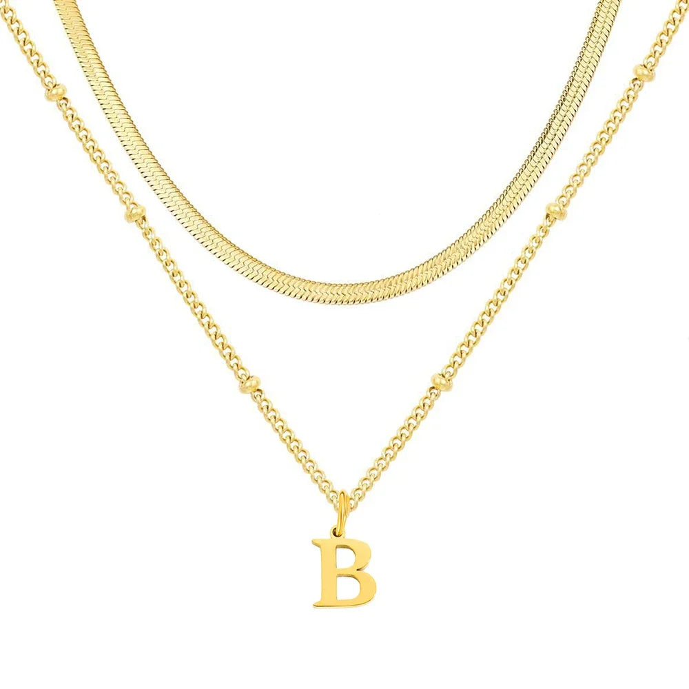Collar Doble Acero Inoxidable Dorado con Iniciales A-Z