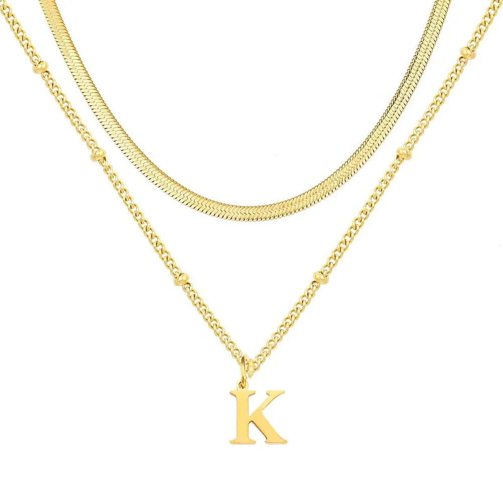 Collar Doble Acero Inoxidable Dorado con Iniciales A-Z
