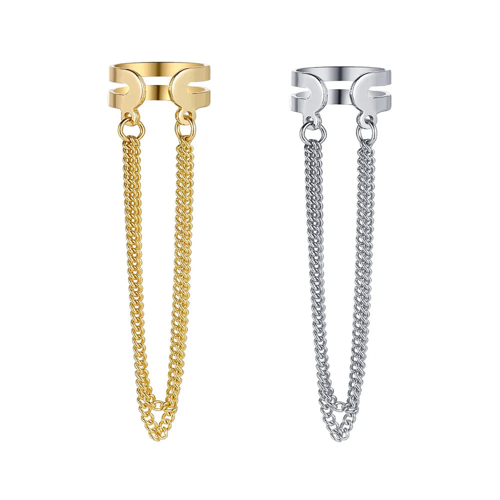 Ear Cuff Plata con Borlas Largas sin Perforación para Mujer