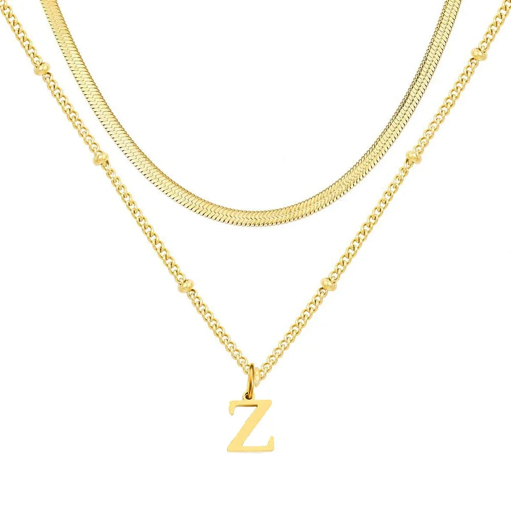 Collar Doble Acero Inoxidable Dorado con Iniciales A-Z