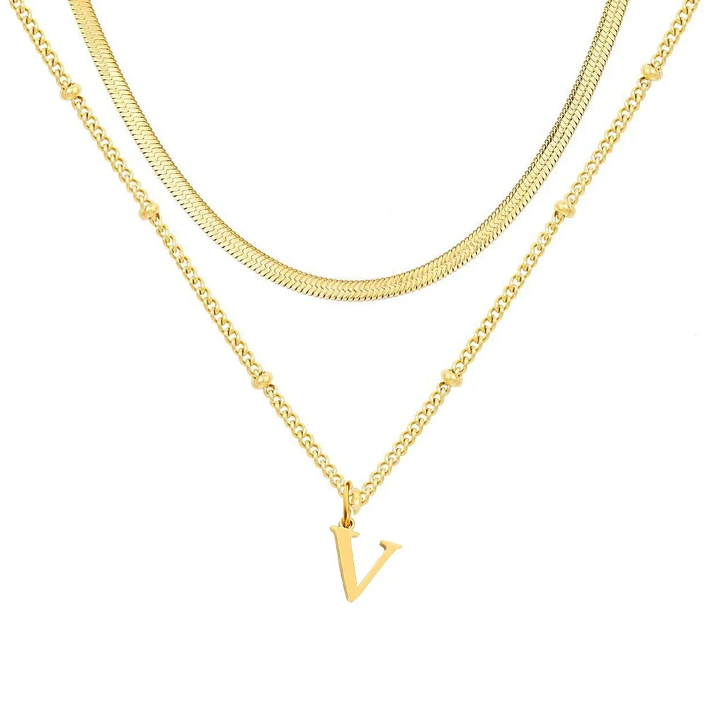 Collar Doble Acero Inoxidable Dorado con Iniciales A-Z