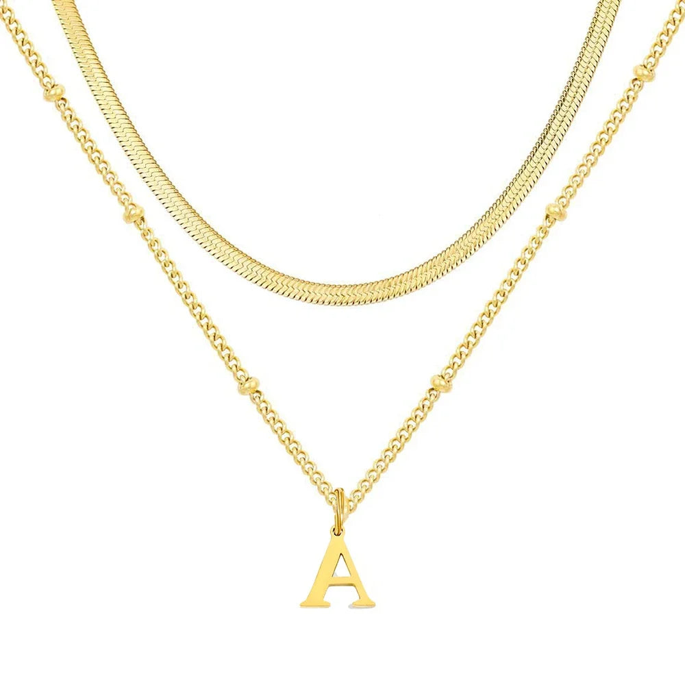 Collar Doble Acero Inoxidable Dorado con Iniciales A-Z