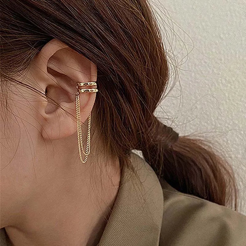Ear Cuff Plata con Borlas Largas sin Perforación para Mujer