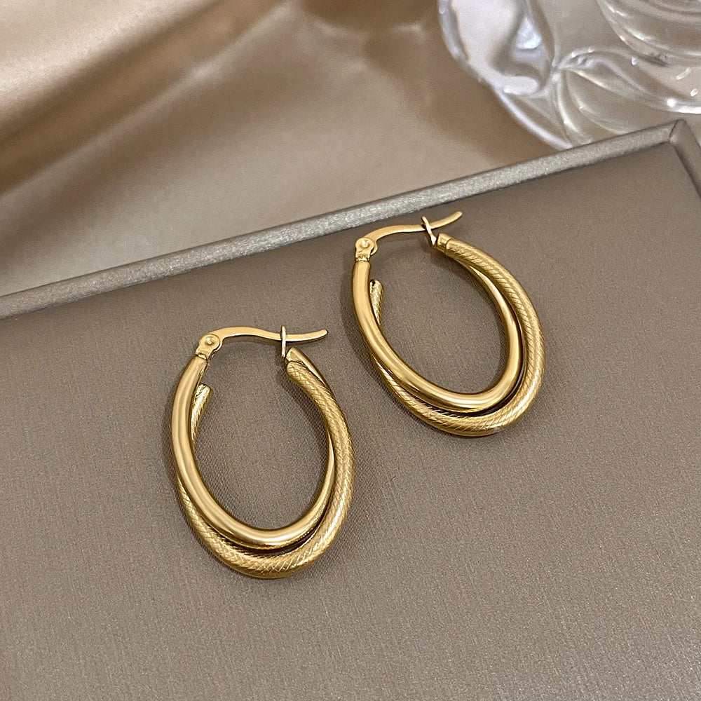 Pendientes de aro textura U acero inoxidable mujer minimalistas